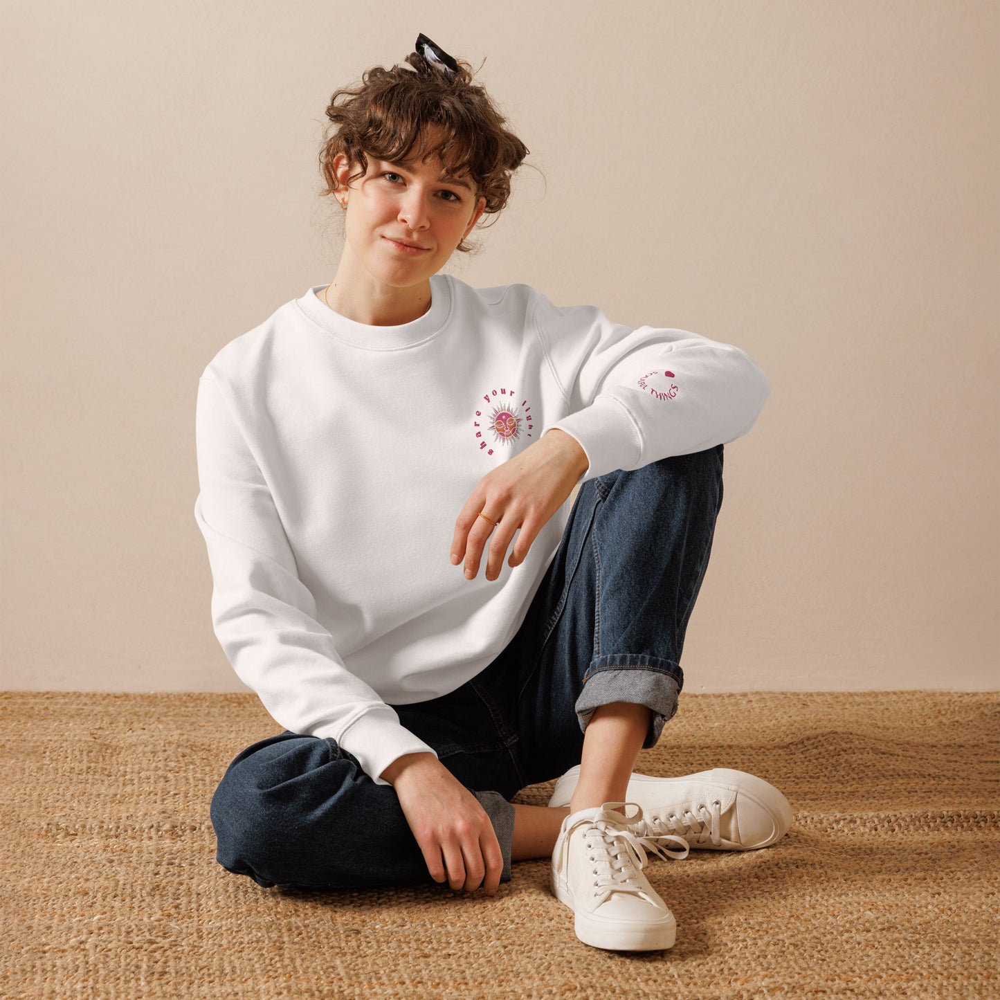 Sweatshirt Share your light - White / Pink