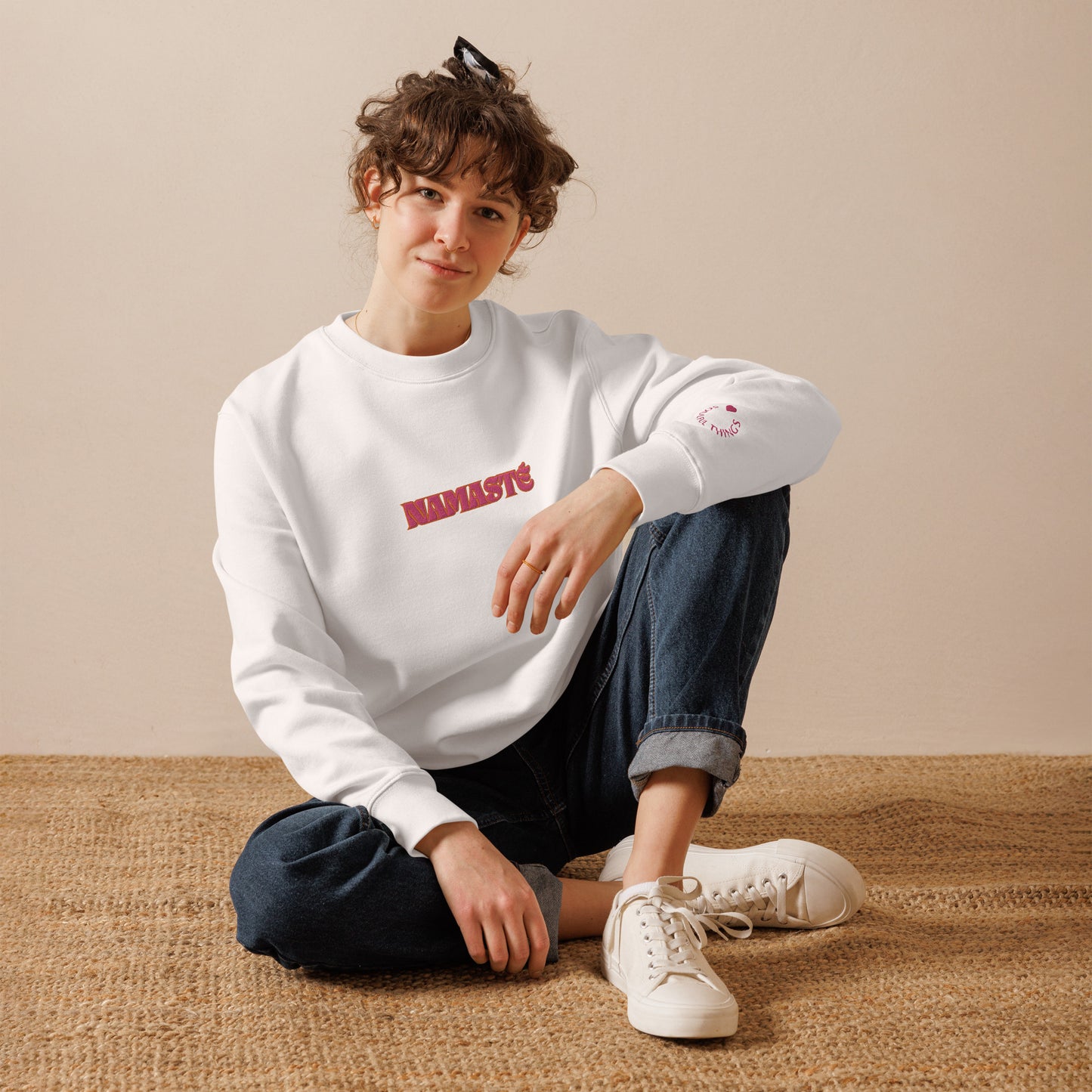 Sweatshirt Namasté - White / Pink